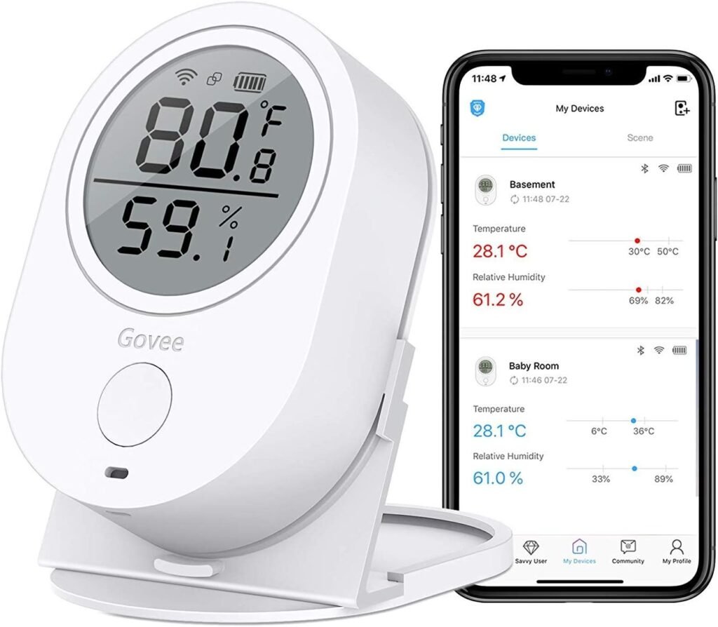 Govee Smart WiFi Thermometer Hygrometer H5051 Indoor with LCD & App Alert | Temperature and humidity monitor greenhouse & wine cellar remotely, get 2-year free data storage export