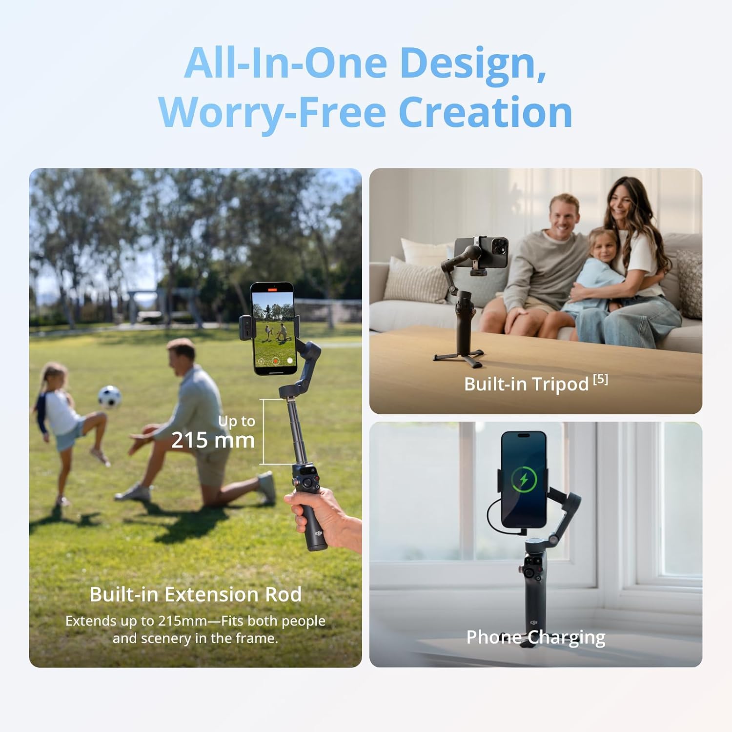 DJI Osmo Mobile 8 Advanced Tracking Combo Gimbal Stabilizer for Phone, AI Native Tracking with Audio & Lighting, 360° Pan Rotation, Built-in Extension Rod & Tripod, 10h Battery, Extension Rod - Image 6