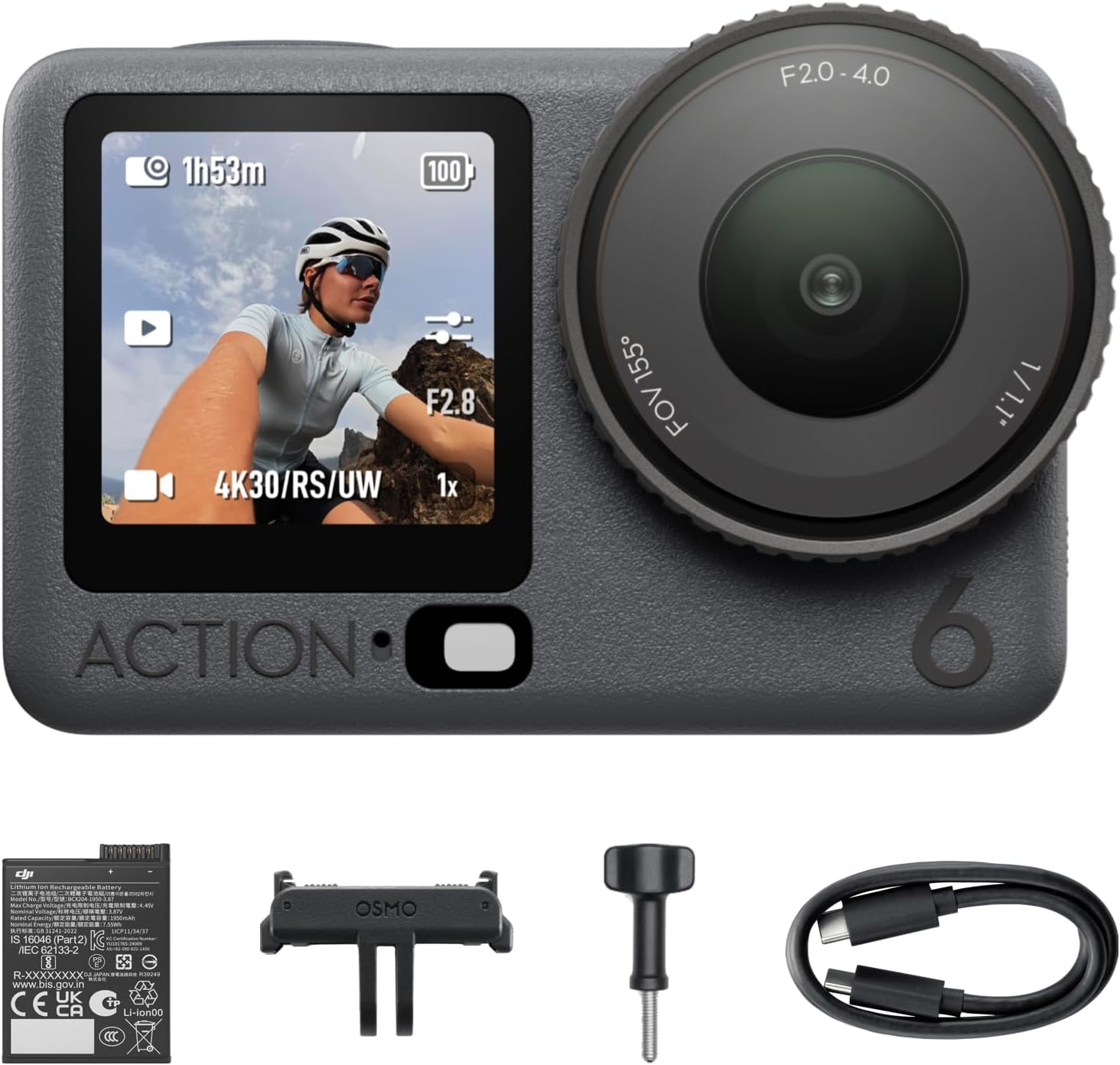 DJI Osmo Action 6 Enhanced Combo, 8K Waterproof Action Camera with 1/1.1" Square Sensor, Variable Aperture of f/2.0–f/4.0, Extended Battery Life with 2 Batteries, 1.5m Extension Rod, Battery Case - Image 3