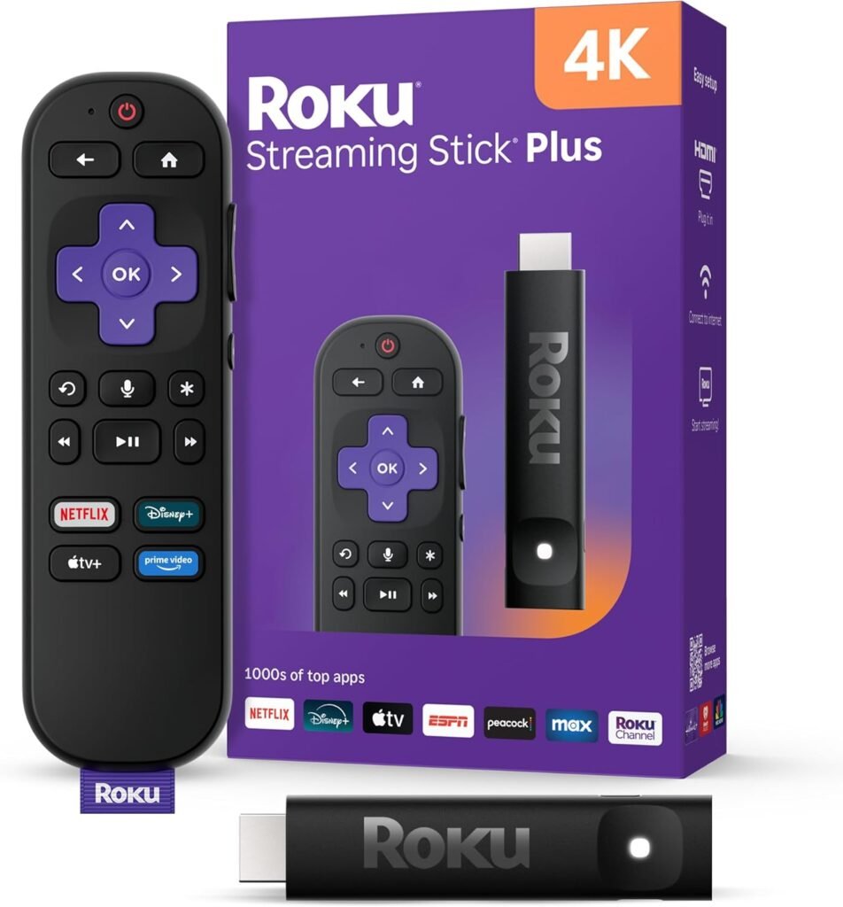 Roku Streaming Stick 4K with Voice Remote - HDR10+ & Dolby Vision | Compact 4K Streaming Device for TV with Roku Voice Remote & Long-Range Wi-Fi - Free & Live Local News, Sports