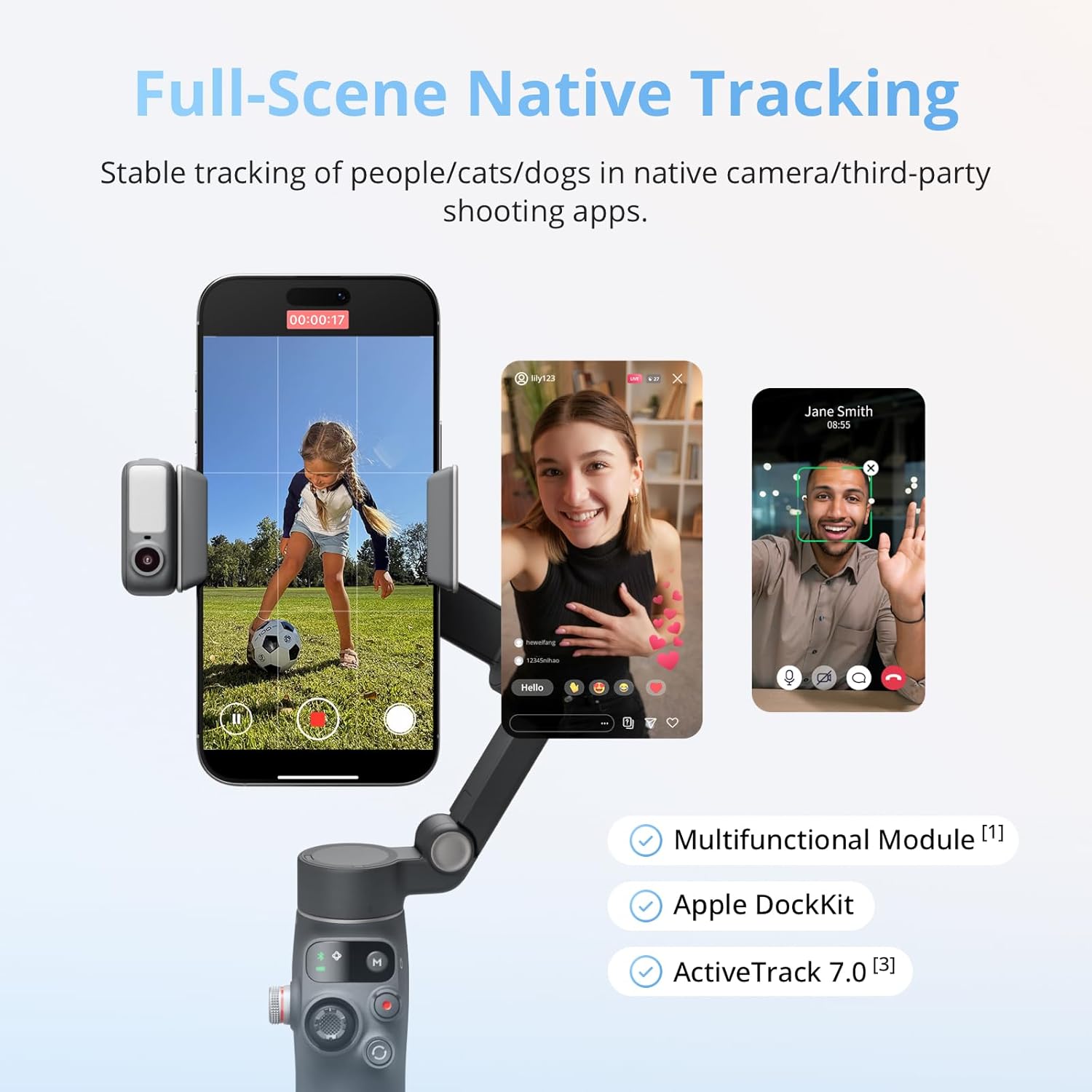 DJI Osmo Mobile 8 Advanced Tracking Combo Gimbal Stabilizer for Phone, AI Native Tracking with Audio & Lighting, 360° Pan Rotation, Built-in Extension Rod & Tripod, 10h Battery, Extension Rod - Image 2