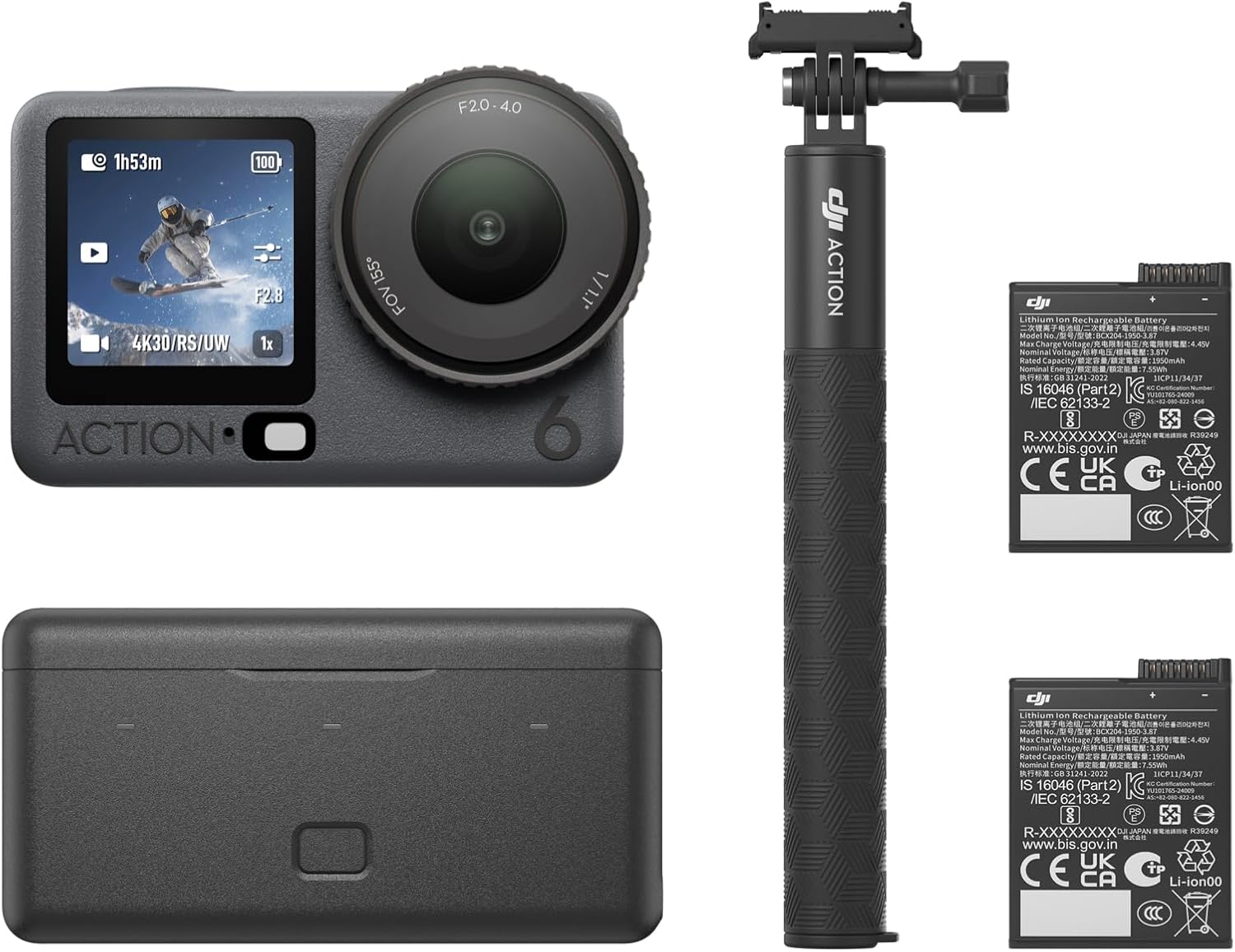 DJI Osmo Action 6 Enhanced Combo, 8K Waterproof Action Camera with 1/1.1" Square Sensor, Variable Aperture of f/2.0–f/4.0, Extended Battery Life with 2 Batteries, 1.5m Extension Rod, Battery Case - Image 4