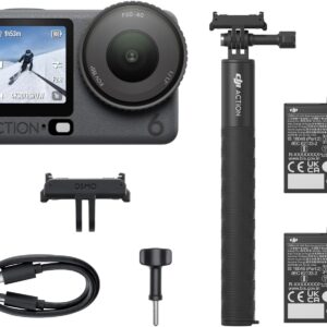 DJI Osmo Action 6 Enhanced Combo, 8K Waterproof Action Camera with 1/1.1" Square Sensor, Variable Aperture of f/2.0–f/4.0, Extended Battery Life with 2 Batteries, 1.5m Extension Rod, Battery Case
