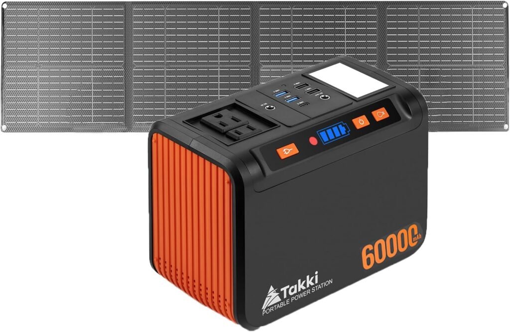 Takki Solar Generator 120W Peak Portable Power Station with 21W Solar Panel 88.8Wh Battery Power Bank with 110V AC Outlet for Camping RV Tent Home Outages Emergency