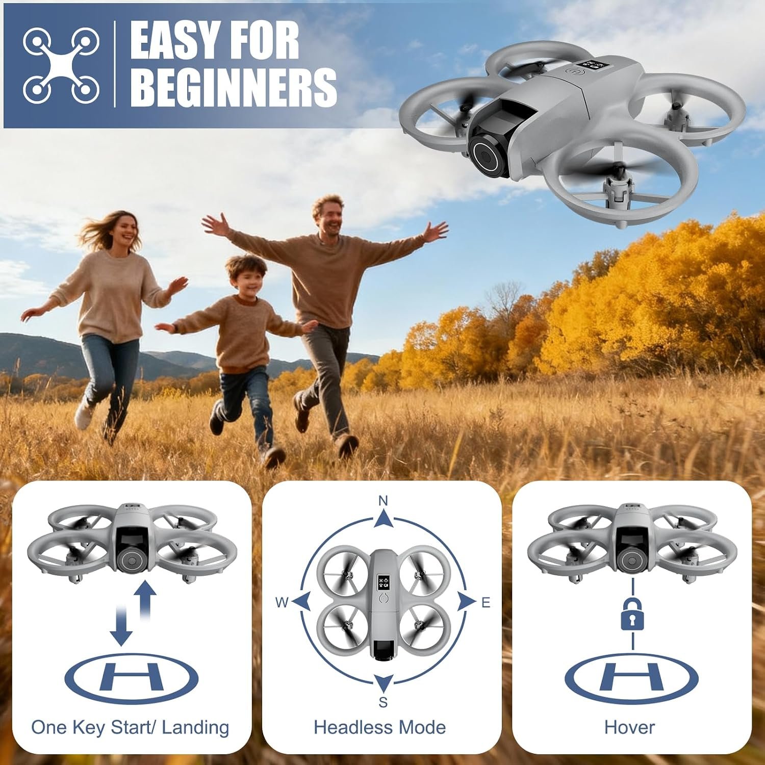 Drone with Camera 1080HD, Features One Key Takeoff/Landing, Altitude Hold, Headless Mode, 3D Flips, Trajectory Flight,3 Speed Modes, Easy to Fly for Beginners - Image 5