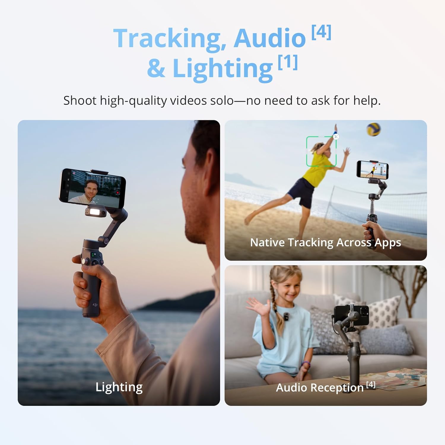 DJI Osmo Mobile 8 Advanced Tracking Combo Gimbal Stabilizer for Phone, AI Native Tracking with Audio & Lighting, 360° Pan Rotation, Built-in Extension Rod & Tripod, 10h Battery, Extension Rod - Image 3