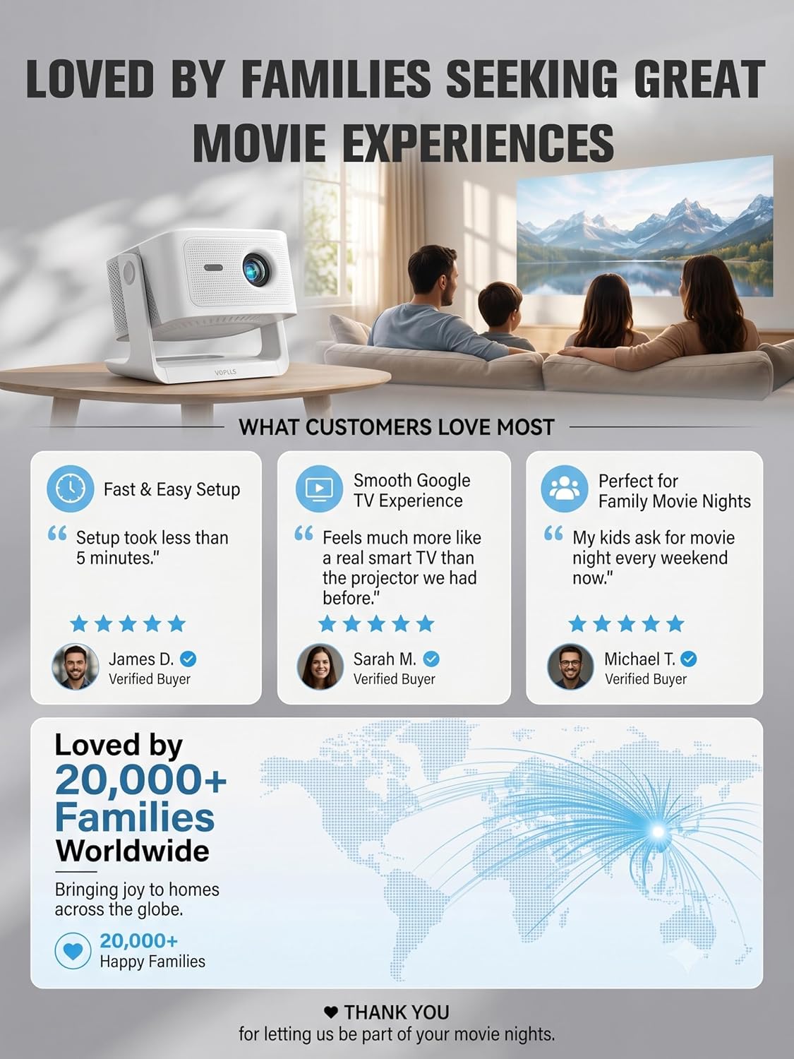 【Official Licensed Google TV】4K Smart Projector with WiFi and Bluetooth, VOPLLS Outdoor Projectors with Dolby/Auto Focus, Portable Movie Phone Wireless Gaming Wifi Proyector for Bedroom/Home/Celling - Image 2