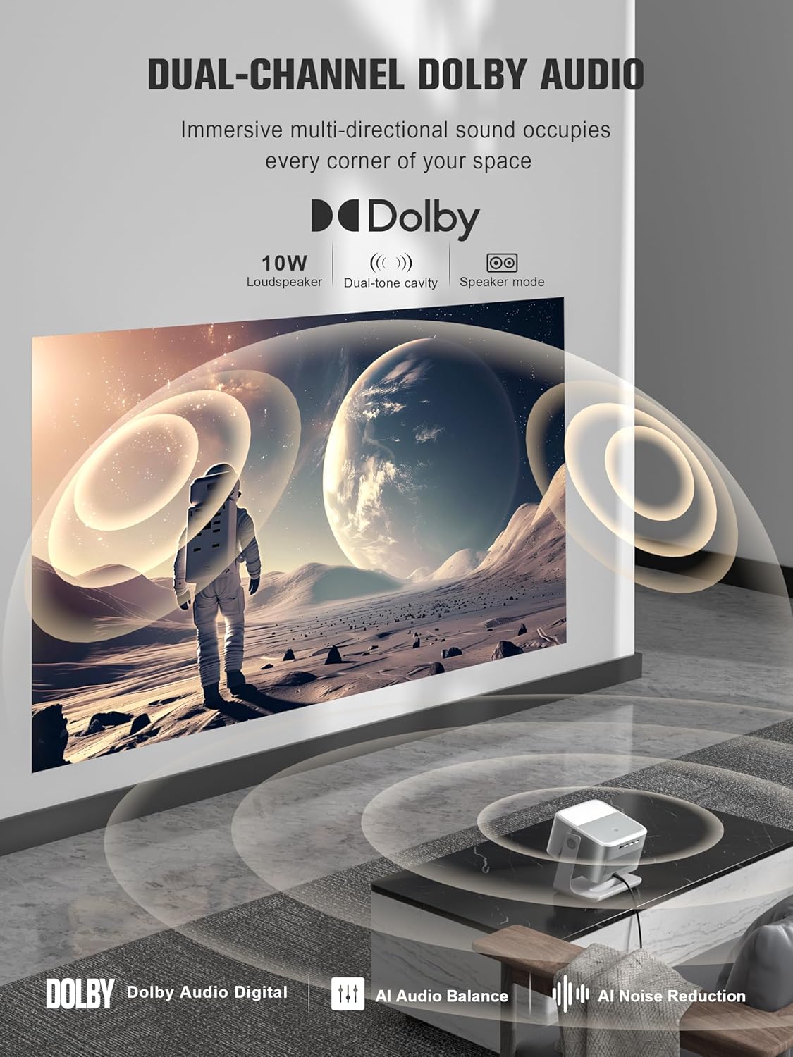 【Official Licensed Google TV】4K Smart Projector with WiFi and Bluetooth, VOPLLS Outdoor Projectors with Dolby/Auto Focus, Portable Movie Phone Wireless Gaming Wifi Proyector for Bedroom/Home/Celling - Image 5