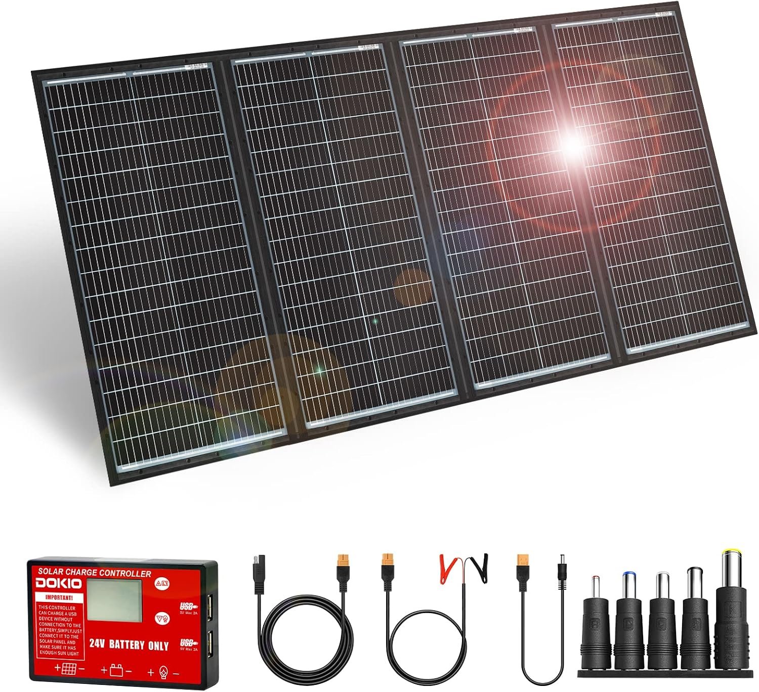 DOKIO 200W Portable Foldable Solar Panel Kit (20x27in, 9.7lb), with Separate Controller and Dual USB, Monocrystalline Charger for 12V Batteries & Power Stations, RV Camping Trailer Emergency Backup - Image 5