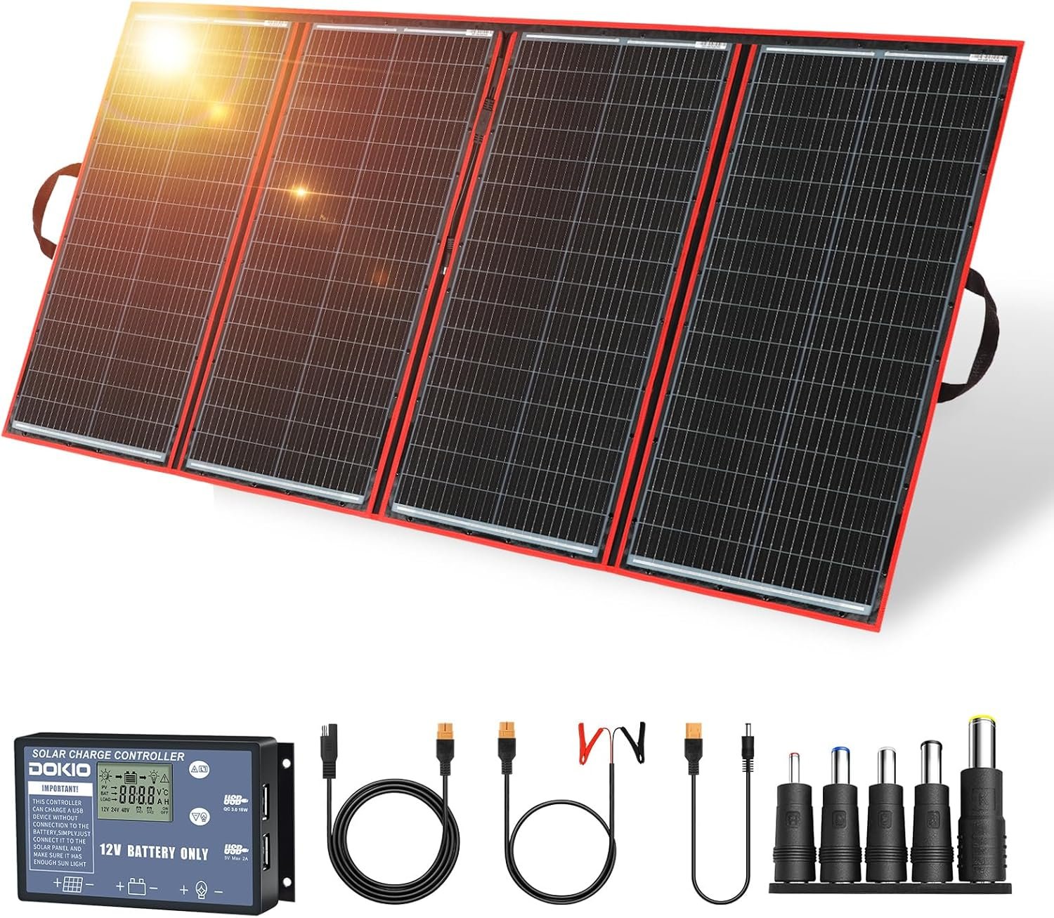 DOKIO 200W Portable Foldable Solar Panel Kit (20x27in, 9.7lb), with Separate Controller and Dual USB, Monocrystalline Charger for 12V Batteries & Power Stations, RV Camping Trailer Emergency Backup - Image 4