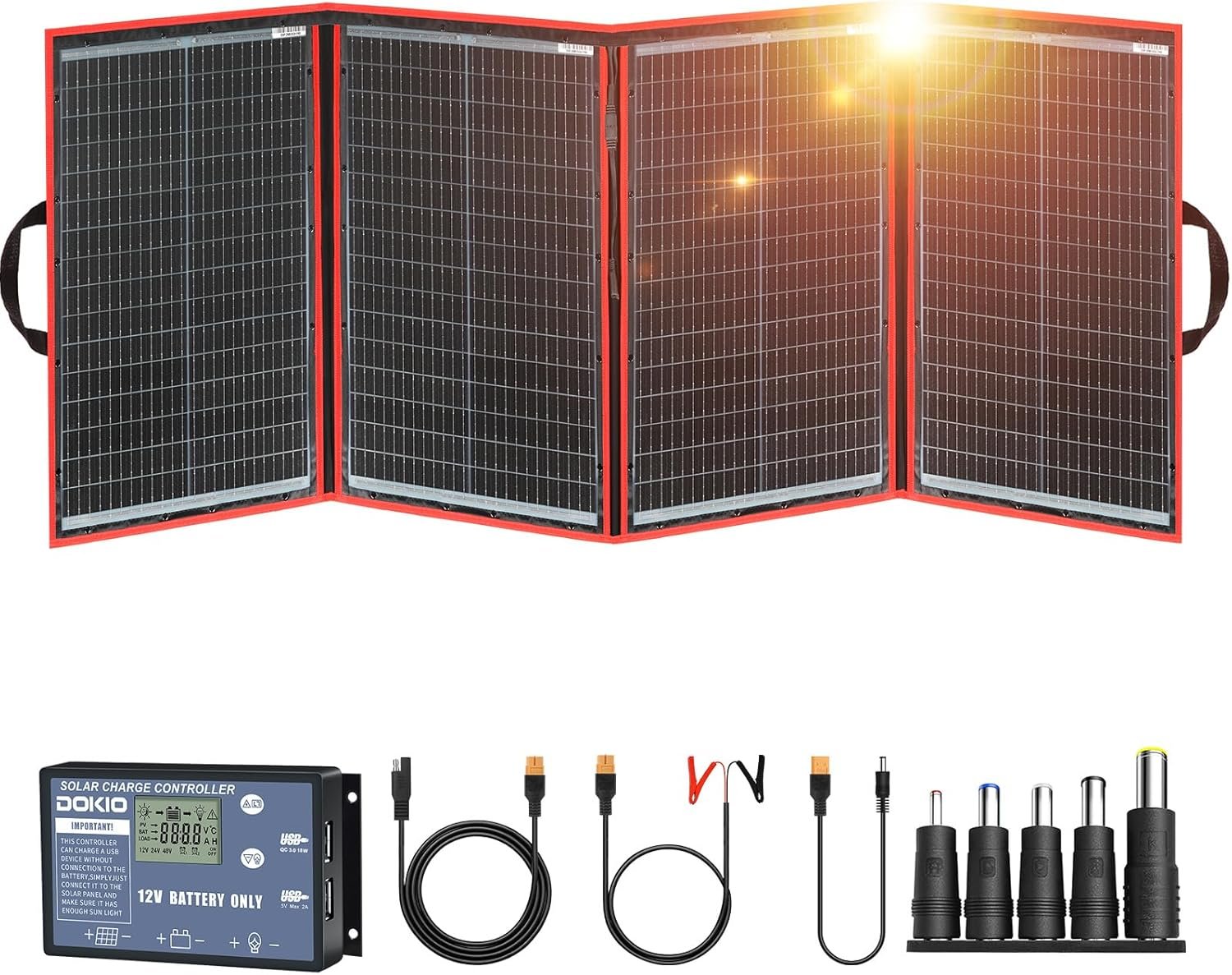 DOKIO 200W Portable Foldable Solar Panel Kit (20x27in, 9.7lb), with Separate Controller and Dual USB, Monocrystalline Charger for 12V Batteries & Power Stations, RV Camping Trailer Emergency Backup - Image 3