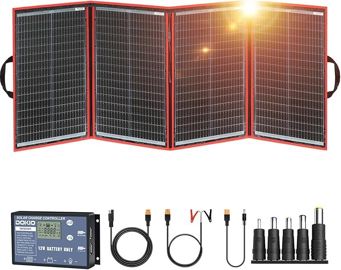 DOKIO 200W Portable Foldable Solar Panel Kit (20x27in, 9.7lb), with Separate Controller and Dual USB, Monocrystalline Charger for 12V Batteries & Power Stations, RV Camping Trailer Emergency Backup - Image 7