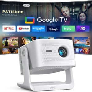 【Official Licensed Google TV】4K Smart Projector with WiFi and Bluetooth, VOPLLS Outdoor Projectors with Dolby/Auto Focus, Portable Movie Phone Wireless Gaming Wifi Proyector for Bedroom/Home/Celling