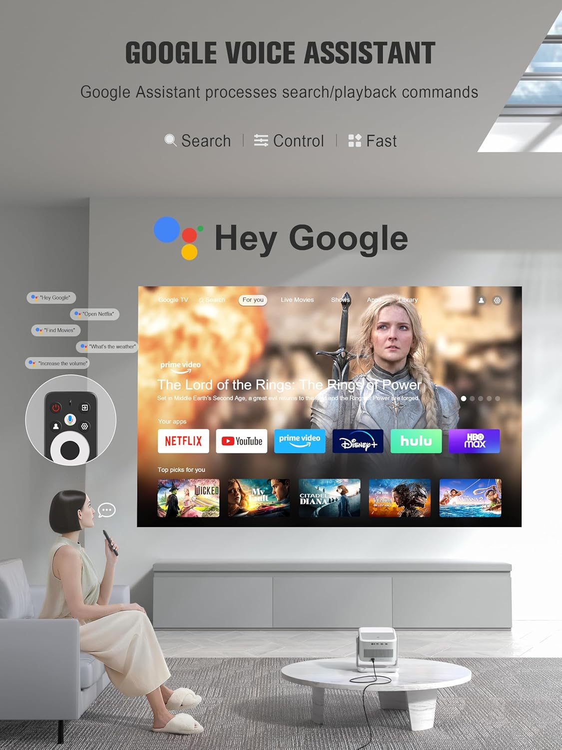 【Official Licensed Google TV】4K Smart Projector with WiFi and Bluetooth, VOPLLS Outdoor Projectors with Dolby/Auto Focus, Portable Movie Phone Wireless Gaming Wifi Proyector for Bedroom/Home/Celling - Image 4
