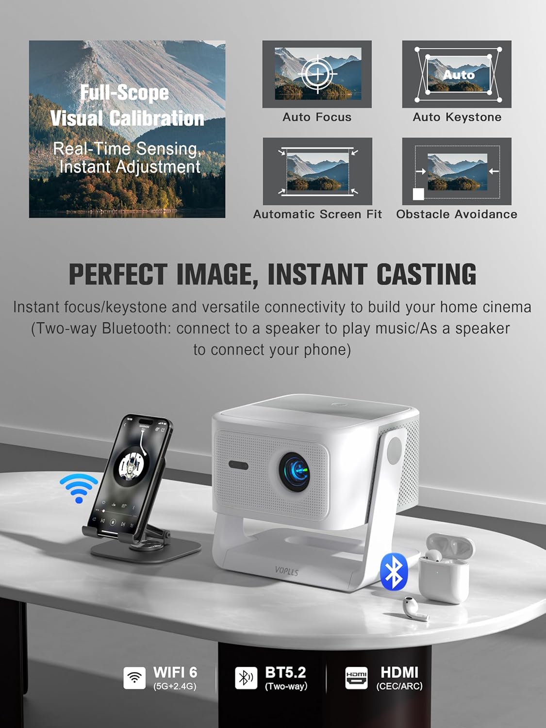 【Official Licensed Google TV】4K Smart Projector with WiFi and Bluetooth, VOPLLS Outdoor Projectors with Dolby/Auto Focus, Portable Movie Phone Wireless Gaming Wifi Proyector for Bedroom/Home/Celling - Image 7