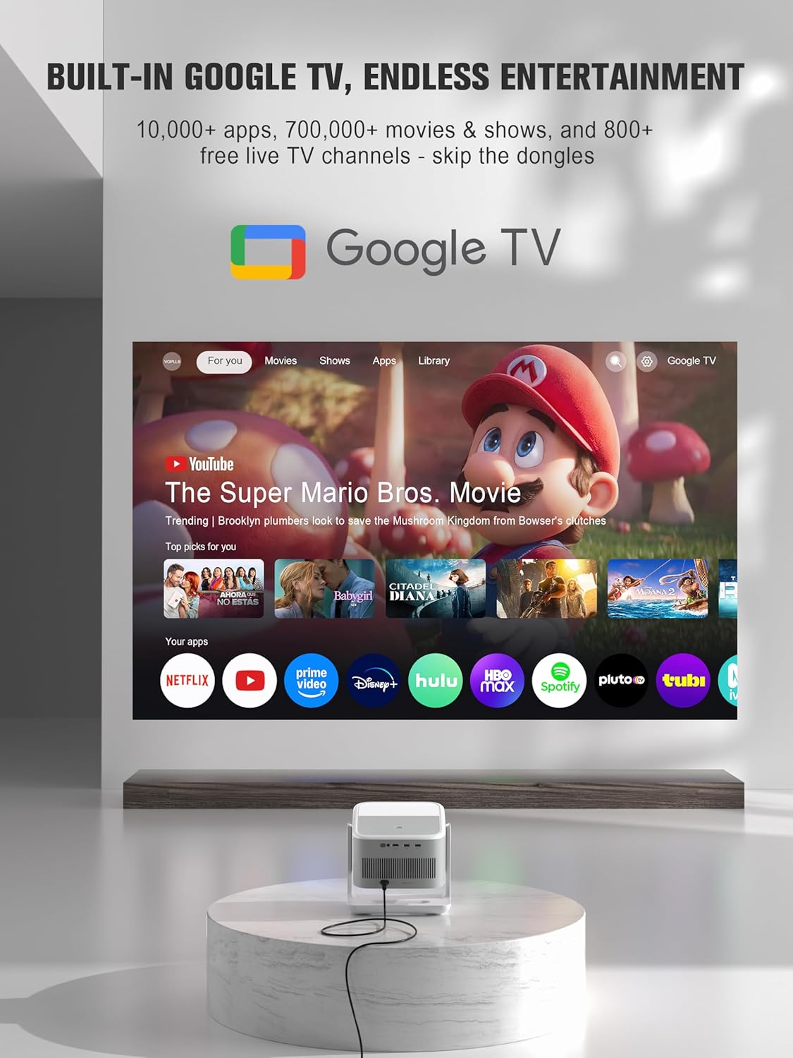 【Official Licensed Google TV】4K Smart Projector with WiFi and Bluetooth, VOPLLS Outdoor Projectors with Dolby/Auto Focus, Portable Movie Phone Wireless Gaming Wifi Proyector for Bedroom/Home/Celling - Image 3