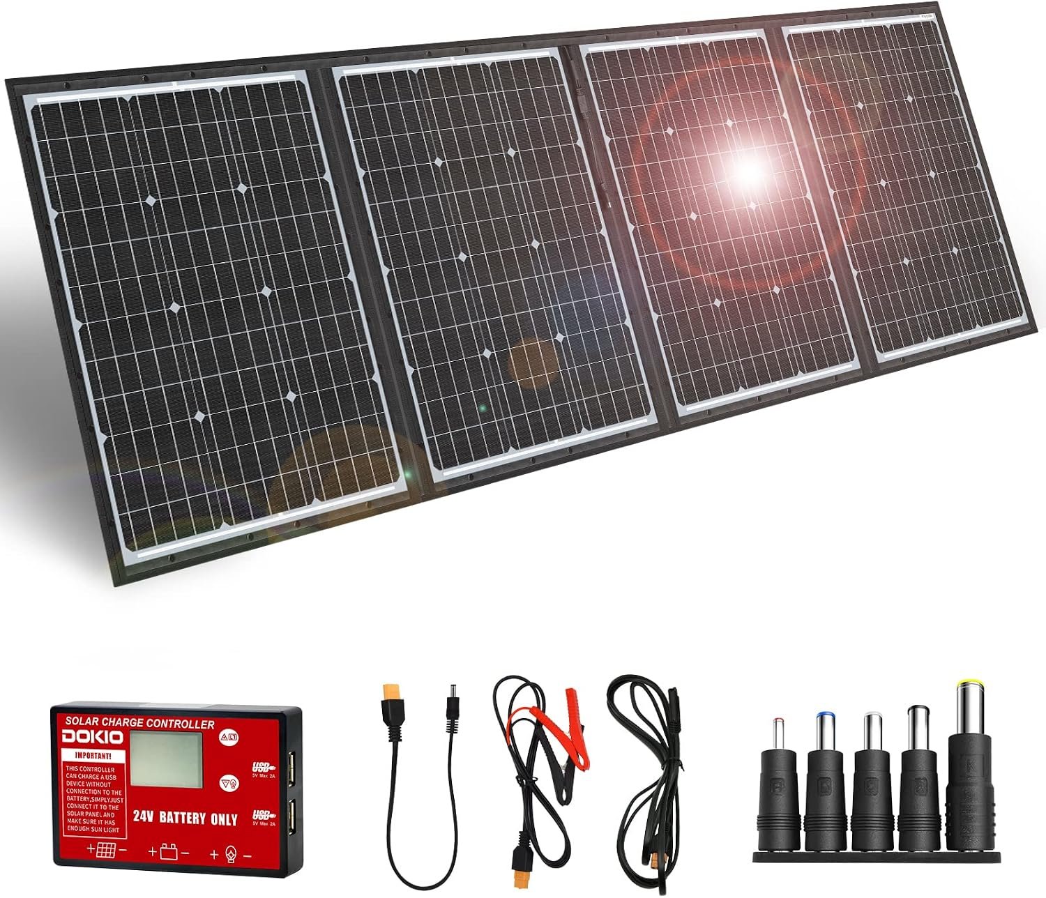 DOKIO 200W Portable Foldable Solar Panel Kit (20x27in, 9.7lb), with Separate Controller and Dual USB, Monocrystalline Charger for 12V Batteries & Power Stations, RV Camping Trailer Emergency Backup - Image 6